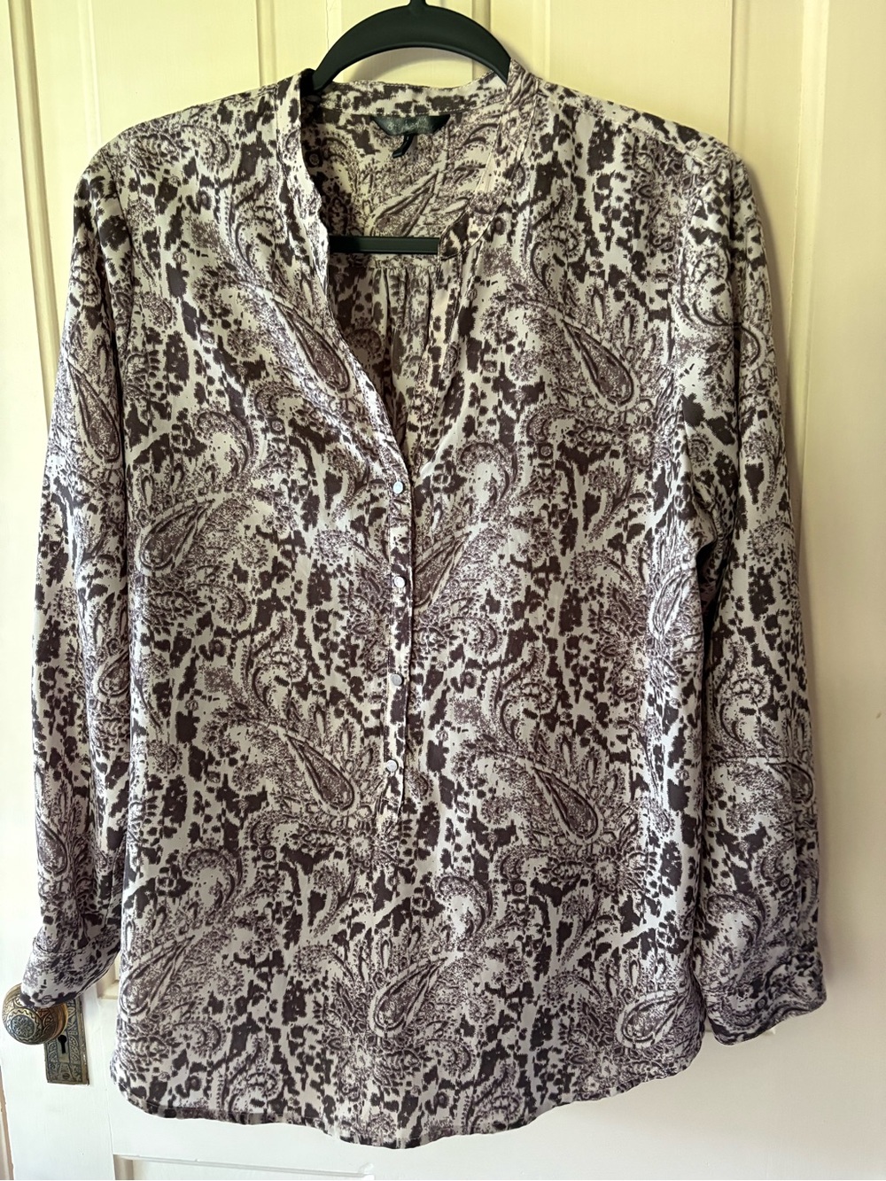 Paisley Print Long-Sleeve Blouse - Taupe/Cream